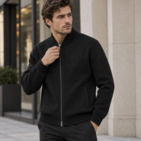 Cardigan en tricot zippé pour homme, style bomber, col montant, manches longues avec poches, personnalisable OEM ODM Marque Privée