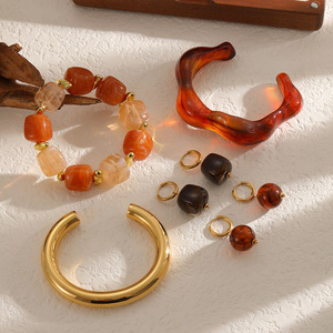 Retro Resin Bracelet <b>Bangle</b> <b>Set</b> Acrylic Lucite Jewelry Women's Geometric Round Design Light Luxury Fashion Jewelry <b>Set</b> - Product Image 1