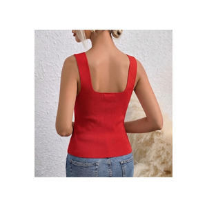 Top corto rojo para mujer con tirantes gruesos, lycra completa, talla estándar Smlxl, 60 cm de largo - Product Image 2
