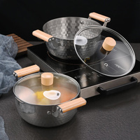 Marmite à soupe et à bouillon en acier inoxydable 304 avec couvercle en verre, doubles poignées en bois, compatible lave-vaisselle, lavage à la main uniquement, pour cuisinières à gaz et à induction