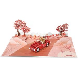 3D Pop-Up Love Card Red Car Dogs Valentine's Day Anniversary Greeting Card for Her Him 4 Color Digital Printing Gloss Lamination - Product Image 3