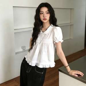 Blusa Japonesa Blanca con Volantes y Cuello Babydoll, Estilo Dulce y Elegante, Suave, Favorecedora, Linda y Versátil - Product Image 3