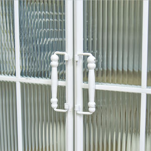 Armoire de rangement et de présentation ovale de style nordique, cadre en métal blanc, avec portes en verre - Product Image 5