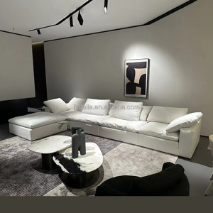 Ensemble modulaire de canapé en forme de L, minimaliste, en tissu de coton et de lin blanc, 7 places, style moderne, pour salon - Product Image 1