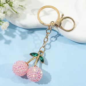 Creative Cute <b>Simulation</b> Fruit Alloy Rhinestone Cherry Keychain <b>Diamonds</b> Cherries Car Bag for Gift Decoration - Product Image 3