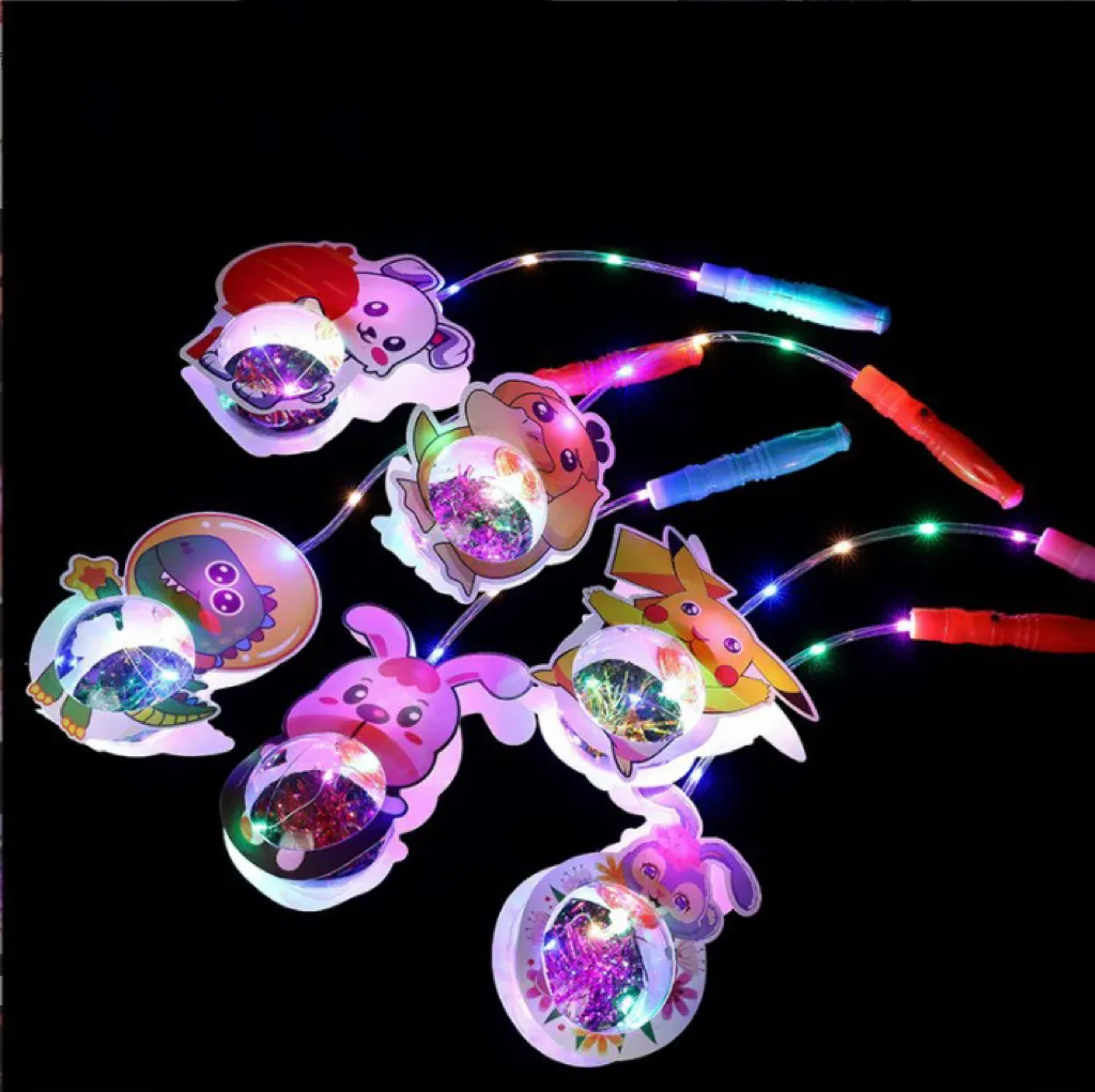 LED Glowing Luminous Portable Wave Ball Portable Lantern New Design Light up Toys Flashing Wands with Stick for Kids