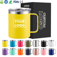 Gobelet isotherme personnalisé de 12 oz en acier inoxydable à double paroi avec revêtement en poudre, pour thé et café, avec poignée