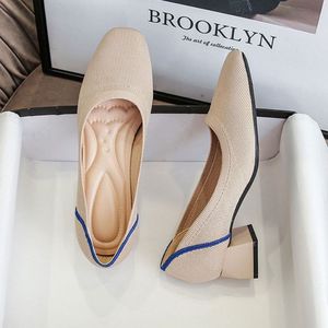 Knitted Fabric Comfortable Office Wear Formal Shoes Slippers Low <b>Block</b> Heels for Women - Product Image 2