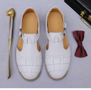 Men's Genuine Leather Floral Pattern Waterproof Lightweight High Top Formal Business Slip <b>Pointed</b> <b>Toe</b> British Buckle Anti-Slip - Product Image 1