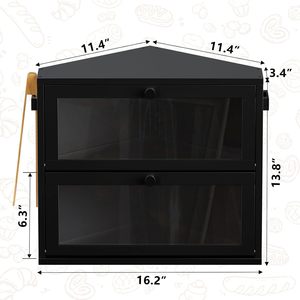 Bread Storage Box Double Layer Black With Handle For <b>Kitchen</b> Countertop Corner Storage - Product Image 5