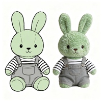 Adorable peluche lapin vert, douce et moelleuse, avec longues oreilles, vêtements rayés et salopette, jouet en peluche lapin