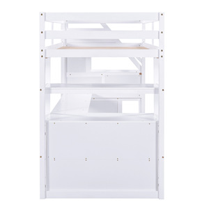 Lit mezzanine multifonctionnel en bois de pin blanc avec bureau, tiroirs et étagères de rangement pour enfants, adultes et personnes âgées - Product Image 5