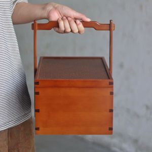 <b>Bamboo</b> Storage Box Double Layer Rectangle Handmade Tea Set Organizer Kitchen Food <b>Container</b> Woven Basket - Product Image 3