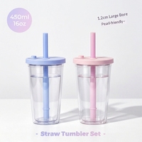Ensemble de tasses à café 16oz à double paroi sans BPA, avec paille intégrée et large ouverture, motif perle, pour l'extérieur