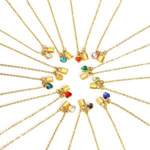Collana con Lucchetto a Cuore in Acciaio Inossidabile Placcato Oro 18K, Ciondolo con Cristalli Multicolore e Strass, Gioiello per Donne - Product Image 3