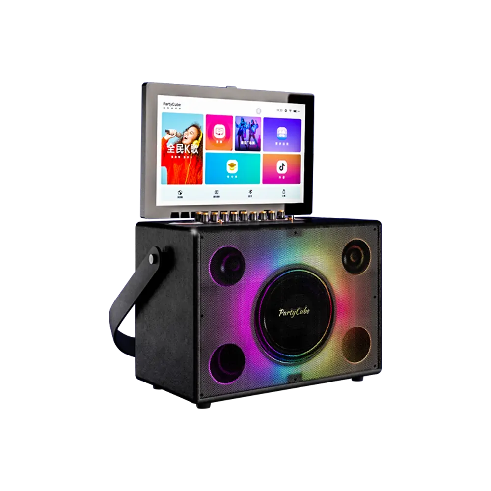 Altavoz de jardín impermeable para exteriores Smart 14,1 pulgadas k-song entretenimiento portátil Bluetooth Stand pantalla táctil karaoke partycube