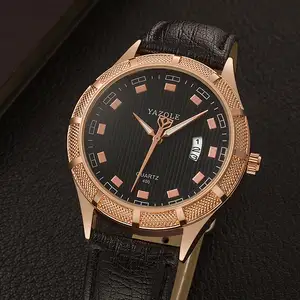 Yazole 400 montre à quartz pour hommes avec logo personnalisé authentique bracelet en cuir véritable chronographe lumineux fournisseur de montres décontractées simples