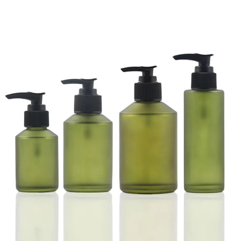 Stainless Steel Pump Green glass Bottles Thick Amber Glass Soap Dispenser