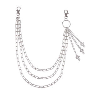 Cadena de cintura de moda con diseño de cruz hueca, multicapa, de metal, accesorio para pantalones de mezclilla, estilo Hip Hop, Plata Tibetana Blanco K Three - Product Image 5