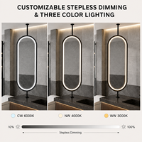 Miroir de salle de bain ovale LED rotatif avec éclairage frontal, intensité réglable, anti-buée, 3 couleurs, Bluetooth pour coiffeuse et salon