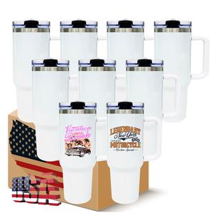 Gobelet isotherme à double paroi de 40 oz, vierge pour sublimation, anti-fuite, avec paille rabattable amovible et poignée, pour sublimation, entrepôt USA - Product Image 1