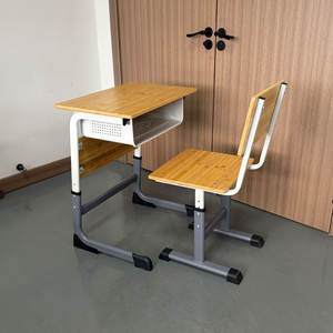 Ensemble de bureau et de chaise pour étudiants en bambou à hauteur réglable pour l'école primaire/secondaire avec rabat avant - Product Image 4