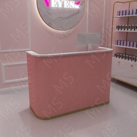 Meishi Salon de coiffure en bois bureau de réception meubles à ongles pour centre commercial comptoir de boutique lumière LED comptoir de réception de bureau avant