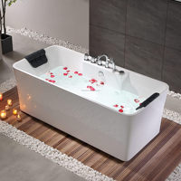 Baignoire autoportante rectangulaire en acrylique avec hydromassage et drain, design moderne, accoudoirs portables, pour villa