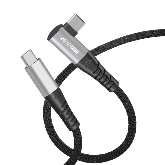 In-Mold Usb Type C to Type C Cable Pd 3.1 5A 240W Fast Charger Cable Durable Nylon 90 Degree Right Angle Elbow Cable for Macbook