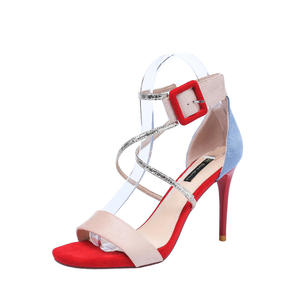 Sandalias de tacón alto con tiras de cuero genuino y bloques de color para mujer, con punta abierta y hebilla, estilo de moda, zapatos de verano, nuevo estilo 2026 - Product Image 5