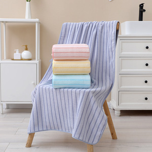 Jingjing Coral Fleece Bath <b>Towel</b> 70x140 Cm Striped Quick Drying <b>Beach</b> <b>Towel</b> For Men Women Household Use - Product Image 2