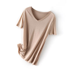 Großhandel anpassen Baumwolle Vneck T-Shirt Druck Kurzarm T-Shirts für Frauen - Product Image 4