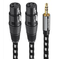 Bochara Tressé 3.5mm Stéréo Jack Mâle à Double XLR Femelle OFC Aux Audio Câble Feuille + Tressé Blindé pour Amp Mixer Haut-parleurs