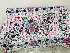 Traditional Uzbek Suzani Cotton <b>Throw</b> Hand Embroidered <b>Bed</b> <b>Cover</b> Colorful Boho Wall Hanging Textile - Product Image 1