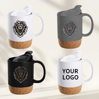 Mug en céramique de 14 oz avec base en liège, personnalisable, blanc/noir, tasse de voyage, mug à café en céramique de Noël avec fond en liège et couvercle en PP, vente en gros