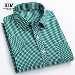 LCBZ Chemises d'affaires décontractées à manches longues et courtes en coton avec logo personnalisé pour hommes Chemise à carreaux pour hommes