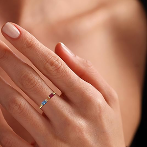 NATUNA Bijoux personnalisés en zircon plaqué or 18 carats pour <span class=keywords><strong>couple</strong></span>, baguette de couleur <span class=keywords><strong>duo</strong></span>, pierres de naissance pour femmes, bagues en or pour mariage - Product Image 2