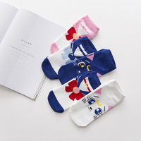 Printemps et été nouveaux produits lune dessin animé chat bateau chaussettes coton doux créatif étudiants femmes cheville Calcetines chaussettes