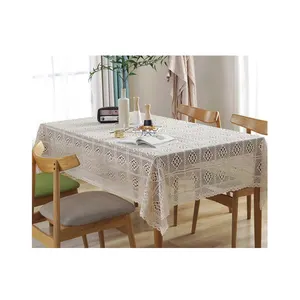 Vintage Handmade Crochet Diamond Tablecloth Decorative Macrame Lace Table Cloth Cover Boho Stripe Geometric Tablecloth