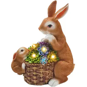 Outdoor Decor Solar Garden Animal Statues Resin Rabbit Figurine & Sculptures for Easter Decoration