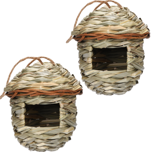 Nido de pájaro de paja tejido a mano con patrón sólido para la incubación y cría de loros, suministro para jardín, casa para colibríes en el césped - Product Image 2