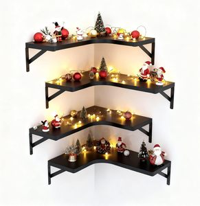 Set di 4 Mensole Angolari Galleggianti per Soggiorno, Cucina, Bagno, Organizzatore Espositivo Moderno da Parete in Legno di Paulownia - Product Image 1