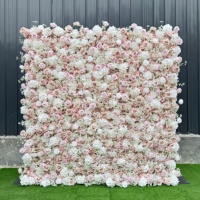 Großhandel 8ft X 8ft Rolle Pastellrosa Blau Weiß Gemischte Rosen-Blumenwand Hintergrund 3D Künstliche Seide+Stoff Blumenarrangement Valentinstag