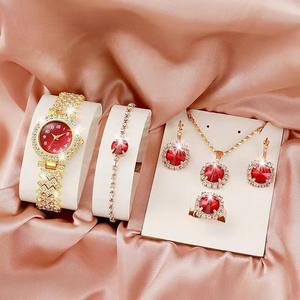 Orologio da Polso Analogico NYY in Lega con Set di 5 Gioielli, Quadrante in Vetro, Lancette Eleganti, Strass, Regalo per Donne - Product Image 4