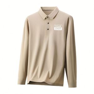 Custom Solid Color Anti-Wrinkle Embroidered Collar Spring Autumn Men's Cotton Pique Fabric Long Sleeve for Polo <b>Shirts</b> - Product Image 6