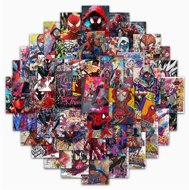 63Pcs Spiderman Hand-Painted Stickers Decorative Label for Luggage Laptop Guitar Skateboard Vinyl Waterproof Sticker