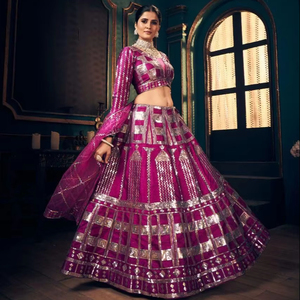 Magnifique ensemble Lehenga Choli avec travail de miroir magenta, tenue de mariée traditionnelle indienne, Lehenga Choli pour la vente à l'exportation - Product Image 1