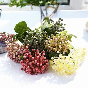 2 Hoofden Kunstmatige Real Touch Groen Stengels Plastic Hortensia Knop Bessentak Voor Bruiloft Thuis Feest Tafeldecoratie Plant