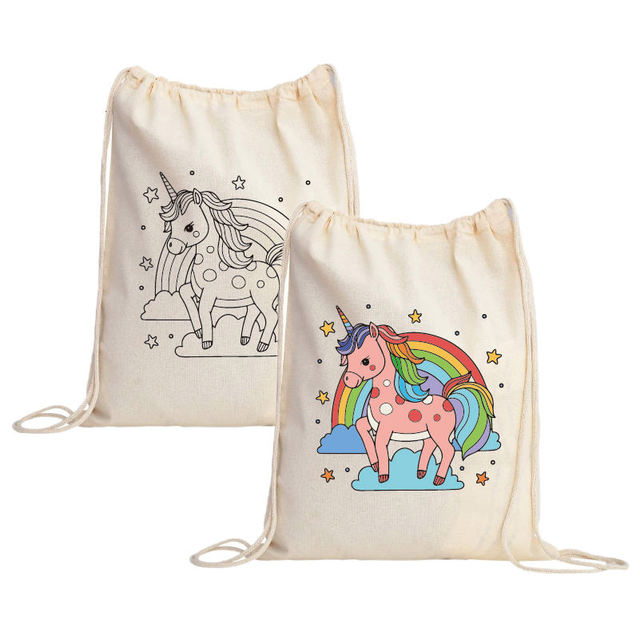Manufacturer Eco-friendly Premium Custom Print Cotton Drawstring Backpack for Children