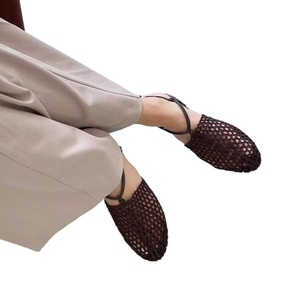2026 New Fashion Korean Style SHeepskin Woven Strap <strong>Closed</strong> <strong>Toe</strong> Roman <strong>Sandals</strong> Solid Coffee Ankle Strap Flat <strong>Sandals</strong> for Women - Product Image 5